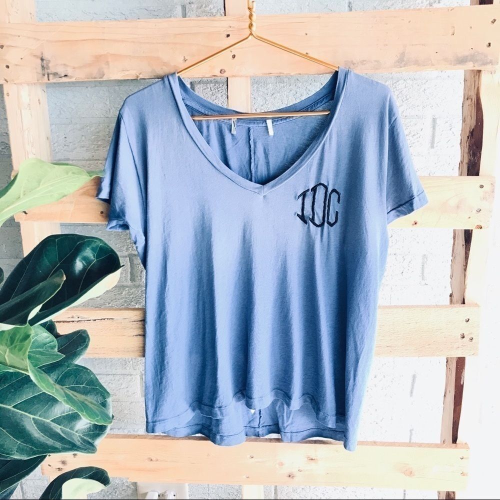 Wildfox Faded Distressed Blue Embroidered IDC Tee